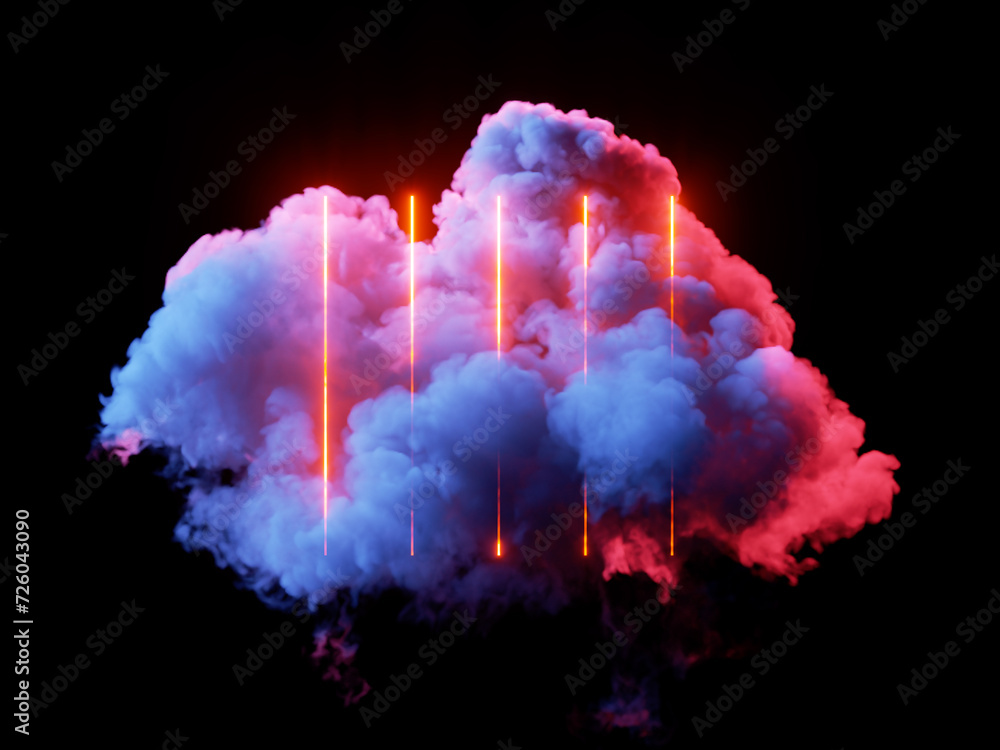 Aufkleber 3d render, glowing vertical neon lines inside the soft cloud illuminated with red light, isolated on