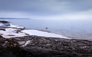View of the St Lawrence River in winter