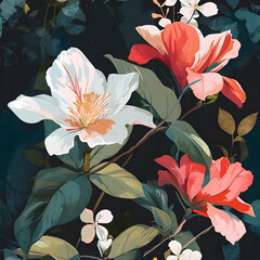 beautiful flowers, breathtaking illustrated, simple yet elegant, vector illustration, calmness, subtle dark background