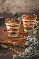 Tiramisu dessert in glasses