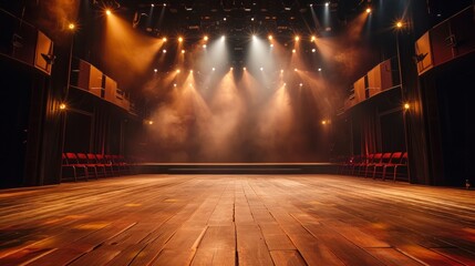 Empty big stage with spotlights. Generative AI. - obrazy, fototapety, plakaty