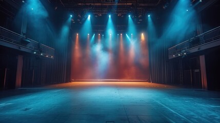 Empty big stage with spotlights. Generative AI. - obrazy, fototapety, plakaty