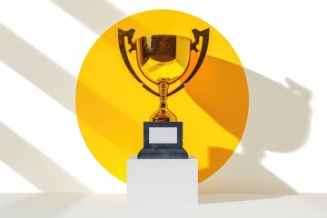 Trophy icon in yellow circle on white background, concept of achievement and success.