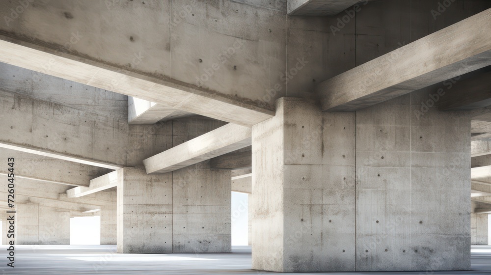 Wall mural industrial style building, with concrete cement block architecture modern design construction.