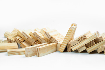 Closeup view of the tower of the wooden block falling