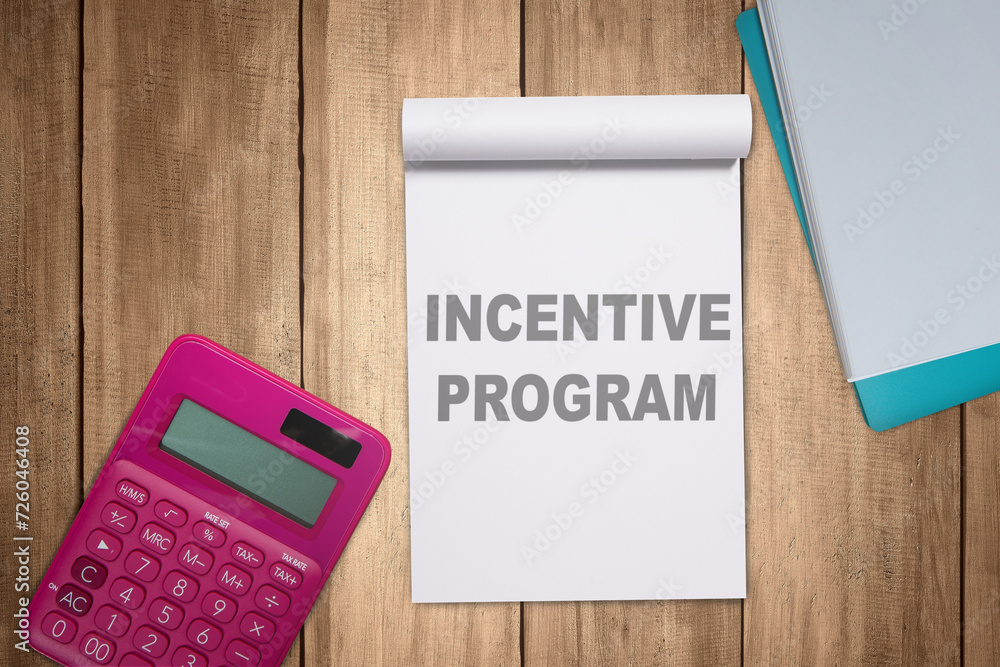 Aufkleber calculator and notes with incentive program text