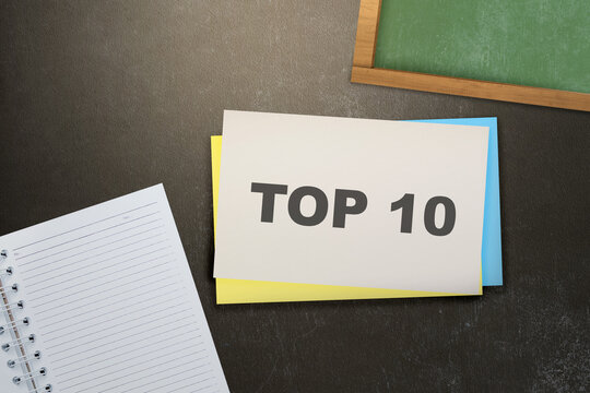 Stack of notes with the text of the top 10