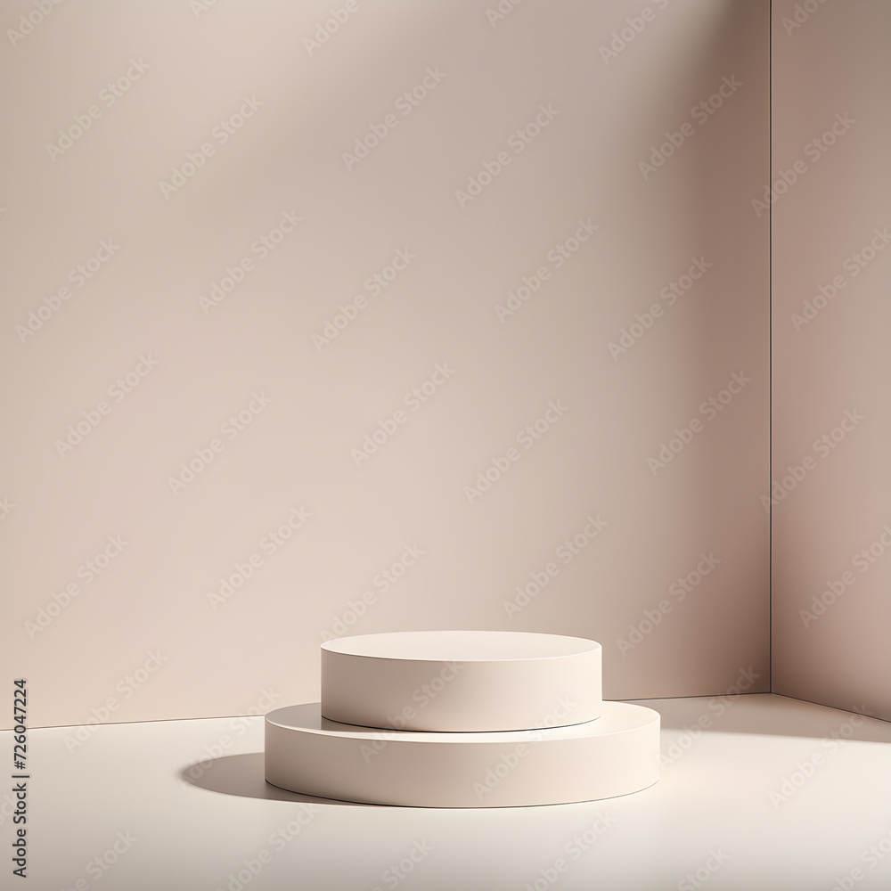 Poster product-mock-up-on-a-podium-in-a-studio-setting-with-simplistic-backdrop-in-real-photo-style