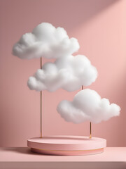 product-mock-up-on-a-pink-podium-adorned-with-delicate-floral-accents-and-whimsical-cloud-elements
