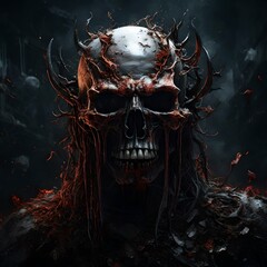  a death metal themed image of a scary skull skeleton suitable for an album cover
