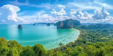 Poster panorama view scenic landscape island Krabi, famous popular place tourist travel Phuket Thailand summer holiday trips © Kien