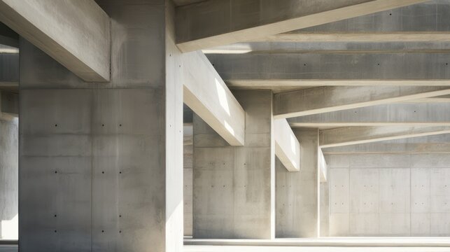 Industrial style building, with concrete cement block architecture modern design construction.