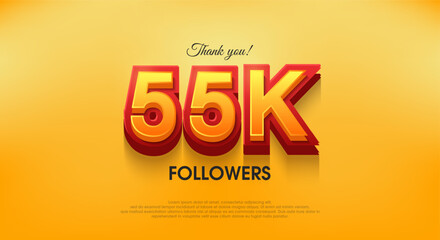 Thank you 55k followers 3d design, vector background thank you. Premium vector background for achievement celebration design.
