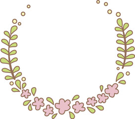 Abstract Flower hearts and leaves wreath illustration for decoration on Valentine's day ,wedding and romance concept.