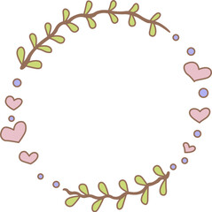 Abstract Flower hearts and leaves wreath illustration for decoration on Valentine's day ,wedding and romance concept.