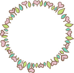 Abstract Flower hearts and leaves wreath illustration for decoration on Valentine's day ,wedding and romance concept.