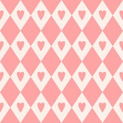 Cute Minimalist Diamond Heart Vector Seamless Pattern