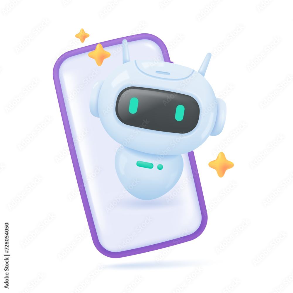 Poster 3d mobile robot. artificial intelligence ai. automatic assistance system. 3d vector illustration.