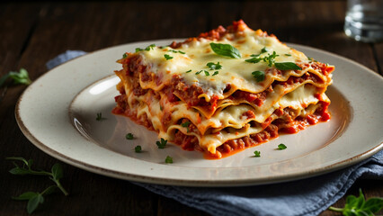 zucchini lasagna in intricate detail, highlighting the layers of thinly sliced zucchini, rich tomato sauce, creamy b&eacute;chamel, and melted cheese in traditional plate presentation