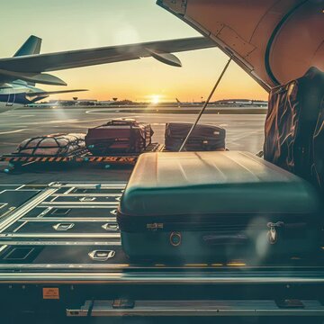 Animation process of loading suitcases onto the plane. seamless 4k video background. generated with ai