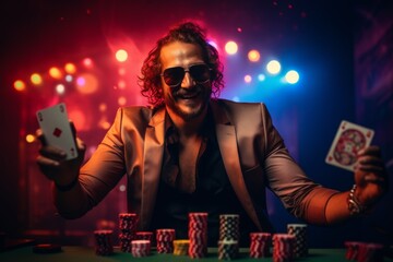 Confident Poker Player Shows his Skills.