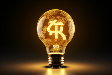 Chinese yen symbol illuminated light bulb