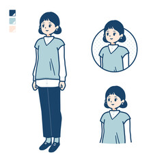 ニットベスト女性が横を見ているイラスト