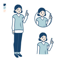 ニットベスト女性が指差ししているイラスト