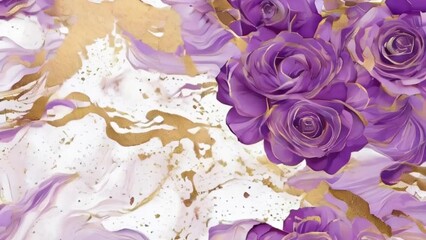 Purple rose background with gold stripes and glitter dust, motion