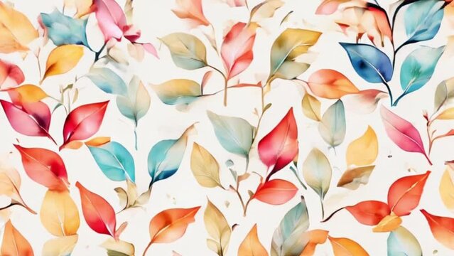Abstract bright watercolor pattern with colorful leaves, motion