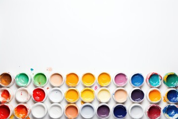 Pots of various colored paints on white background