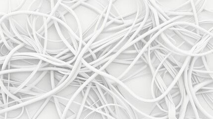 close up of many different white cables and wires for connection and plugging in. wallpaper background