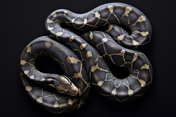 close up black snake reptile top view