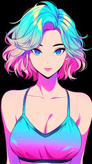 Hand drawn cartoon animation illustration of cute and beautiful girl wearing swimsuit in summer
