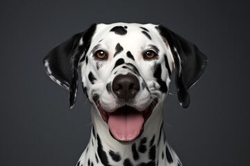 Portrait of a Dalmatian dog against a dark background. nature and pets