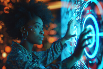 black woman touching Digital technology global internet connection application