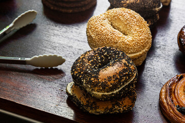 Close-Up of Freshly Baked Bagels with Seeds on Top
