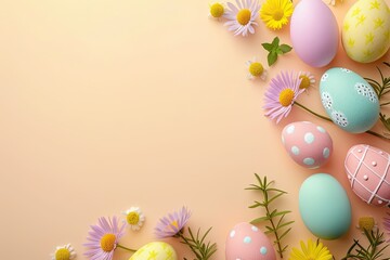 Fototapeta na wymiar Easter eggs poster background for greeting celebrated in easter day
