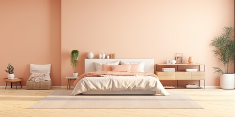 Fototapeta na wymiar Modern cozy bedroom in Peach Fuzz color theme background