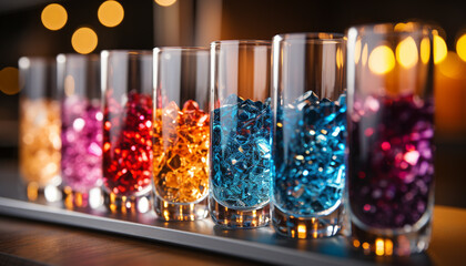 Celebration at bar drink, glass, night, colorful, table, background generated by AI