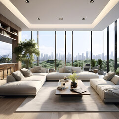 Nature-infused minimalist urban living room interior - an epitome of an EZ lifestyle.