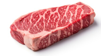 Fototapeta premium Fresh red marble beef slices raw, High quality angus ribeye close up view.