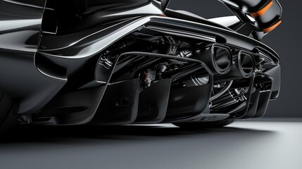 A shot of the cars underbody reveals the smooth and streamlined design featuring air dams and diffusers that help to manage and direct airflow for optimum performance. - obrazy, fototapety, plakaty