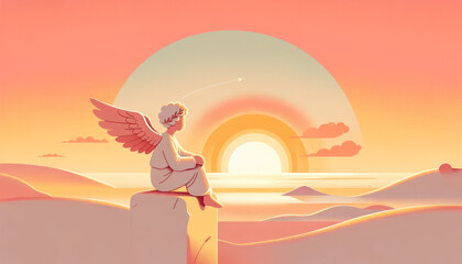 A whimsical, animated-style depiction of Eros's Sunrise. - obrazy, fototapety, plakaty