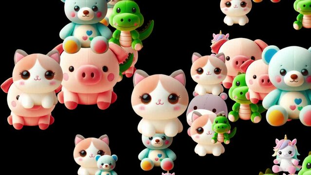 Soft toys animated background, Cute soft toys moving randomly in all directions , Stuffed toy animals background