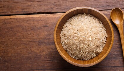 Fototapeta na wymiar Brown Rice for Healthy Diet: A Wood Bowl Presentation