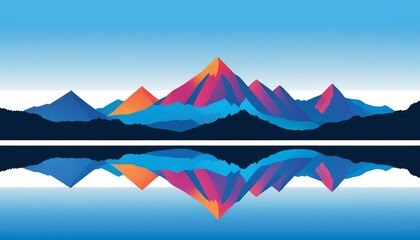 Modern Illustration of Blue Mountains with Lake Reflection