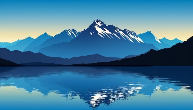Blue Mountains with Lake Reflection Vector Illustration