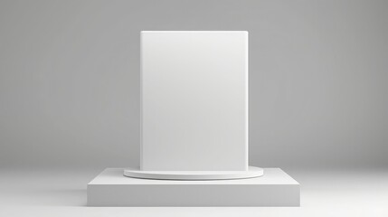 On an advertising display with white backdrops and a white podium, there is a pedestal or stand for the podium. rendering in 3D