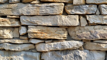 Close-up of interlocking stone blocks Close-up of a stone wall, uneven natural stone blocks, beige color palette, rough texture, interlocking shapes.


